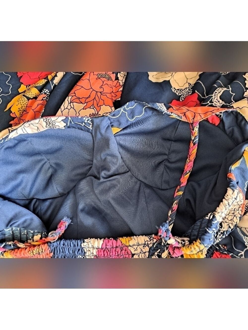 BAND OF THE FREE bold floral palazzo pant jumpsuit coastal lined padded top LG - Picture 10 of 10